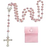 Smidaben Women Simple Style Rosary Necklace Catholic Rosary Beads with Artificial Pearls Ideal Prayer Gift for Women Comes with Pink Storage Bag Stylish and Elegant Design for Daily Wear
