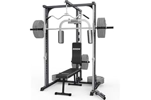 DONOW Smith Machine with Bench, Power Cage Power Rack Squat Rack with Smith Bar Home Gym System with LAT Pull Down Chest Station for Strengthen Training