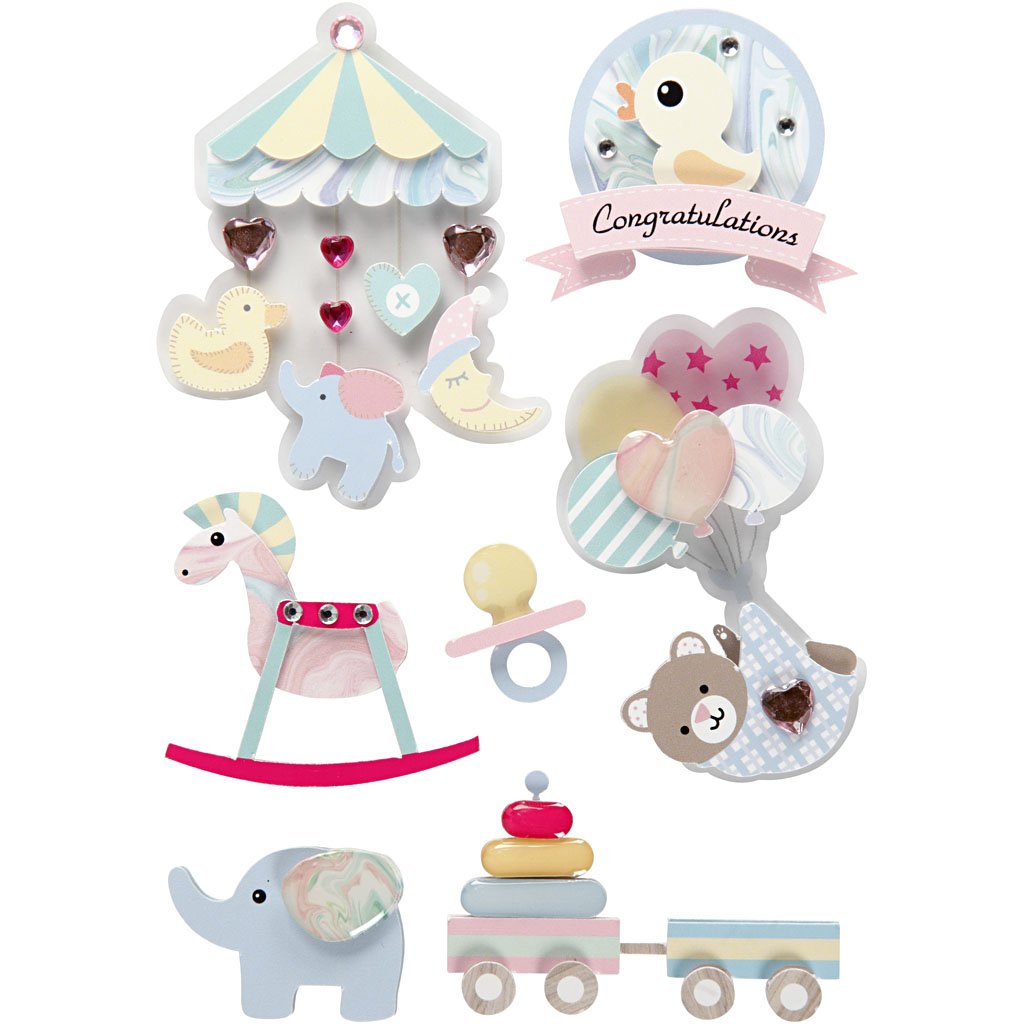 3D Stickers, H: 25-70 mm, W: 20-55 mm, baby, 8pcs, thickness 7 mm