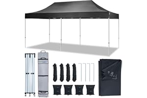 AMERICAN PHOENIX 10x20 Pop Up Canopy Tent Heavy Duty Commercial Shelter for Party, Outdoor Events and Patio Portable Instant Market Gazebo with Roller Bag, Camping Tarp, 4 Ropes and 4 Stakes (Black)