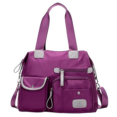 KVKY Womens Nylon Maternity Nappy Bag Handbag Waterproof Shoulder Tote Bag Travel Corssbody Satchel Purple