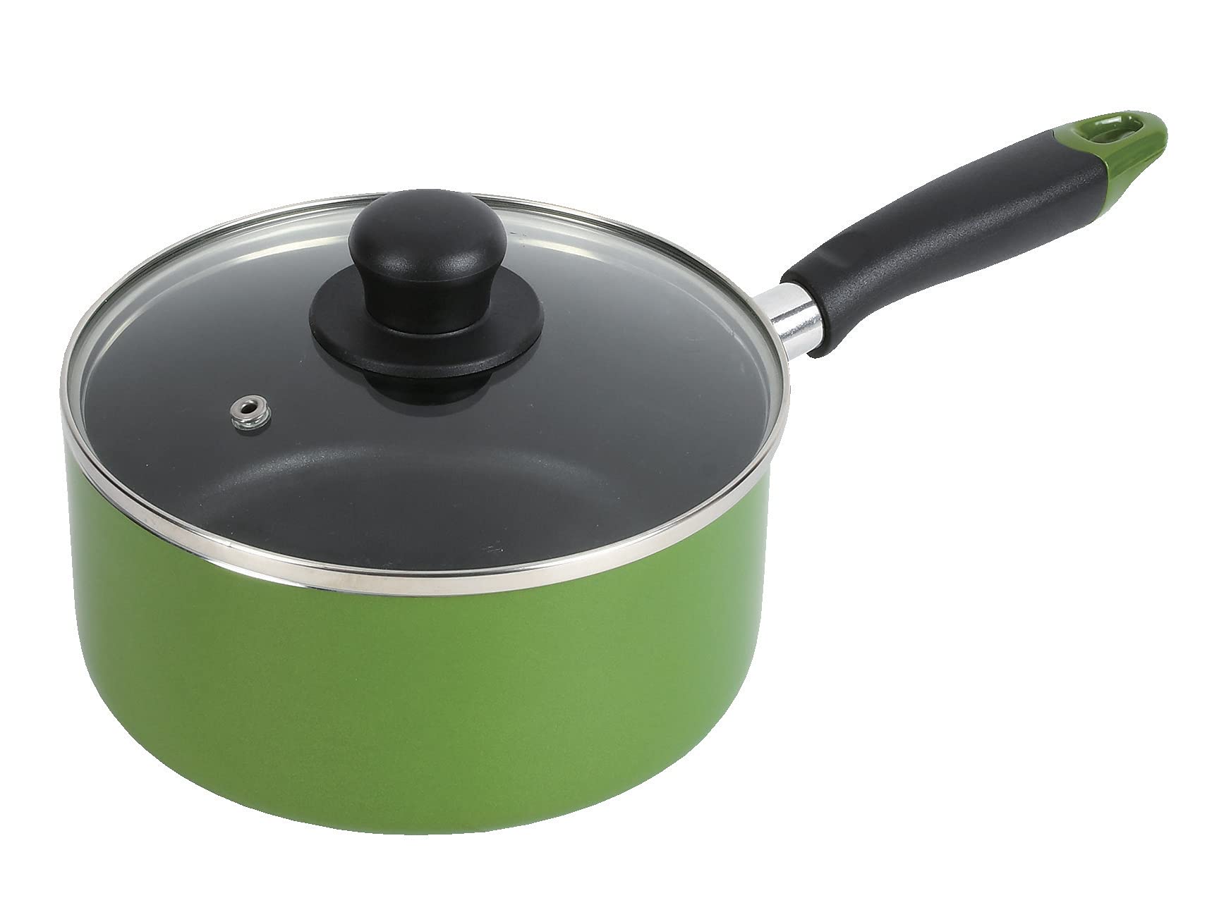 パール金属 ワコートレーディング 片手鍋 18cm ガラス蓋付 ふっ素加工 IH対応 グリーン ニューフォア HB-8597商品画像