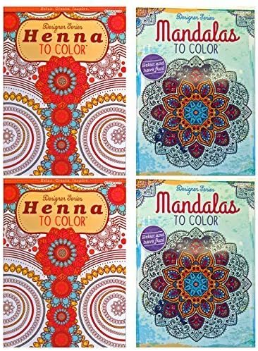 Set of 4 Designer Series Mandalas To Color & Henna To Color Adult Coloring Book Set