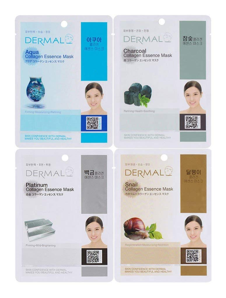Dermal Korea Collagen Essence Full Face Facial Mask Sheet, 16 Combo Pack : Beauty