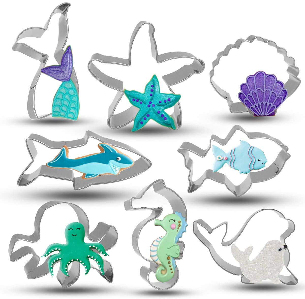 Bonropin Under The Sea Creatures Cookie Cutter Set 8 Piece Stainless