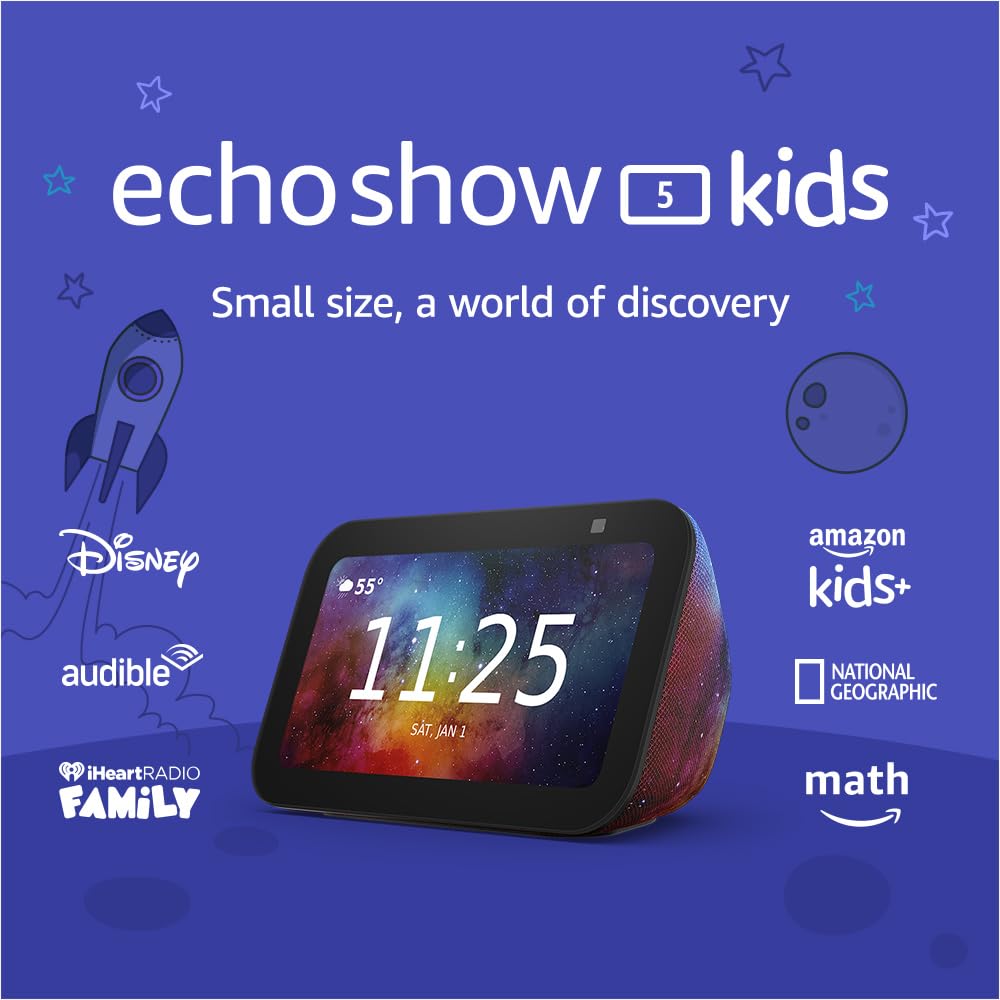 Amazon Echo Show 5 Kids (newest model), Designed for kids, with Alexa+ Early Access, parental controls, Includes 1 year of Amazon Kids+, Galaxy