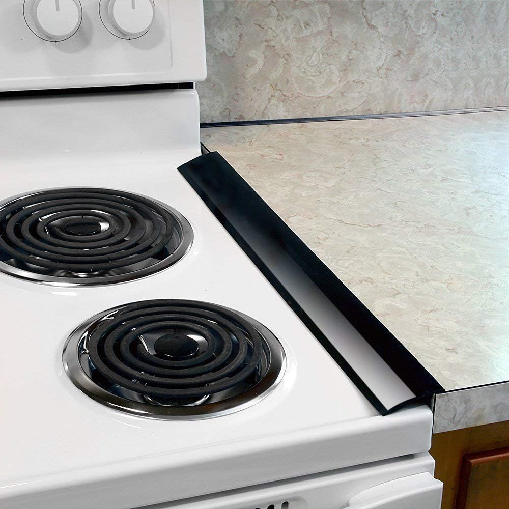 Silicone Stove Counter Gap Cover - Kitchen Wide & Long Gap Filler, Seals Spills Between Counter/Stovetop/Appliances/Oven/Washing Machine/Washer/Dryer, Heat-Resistant & Easy Clean (1 Pack, Black)