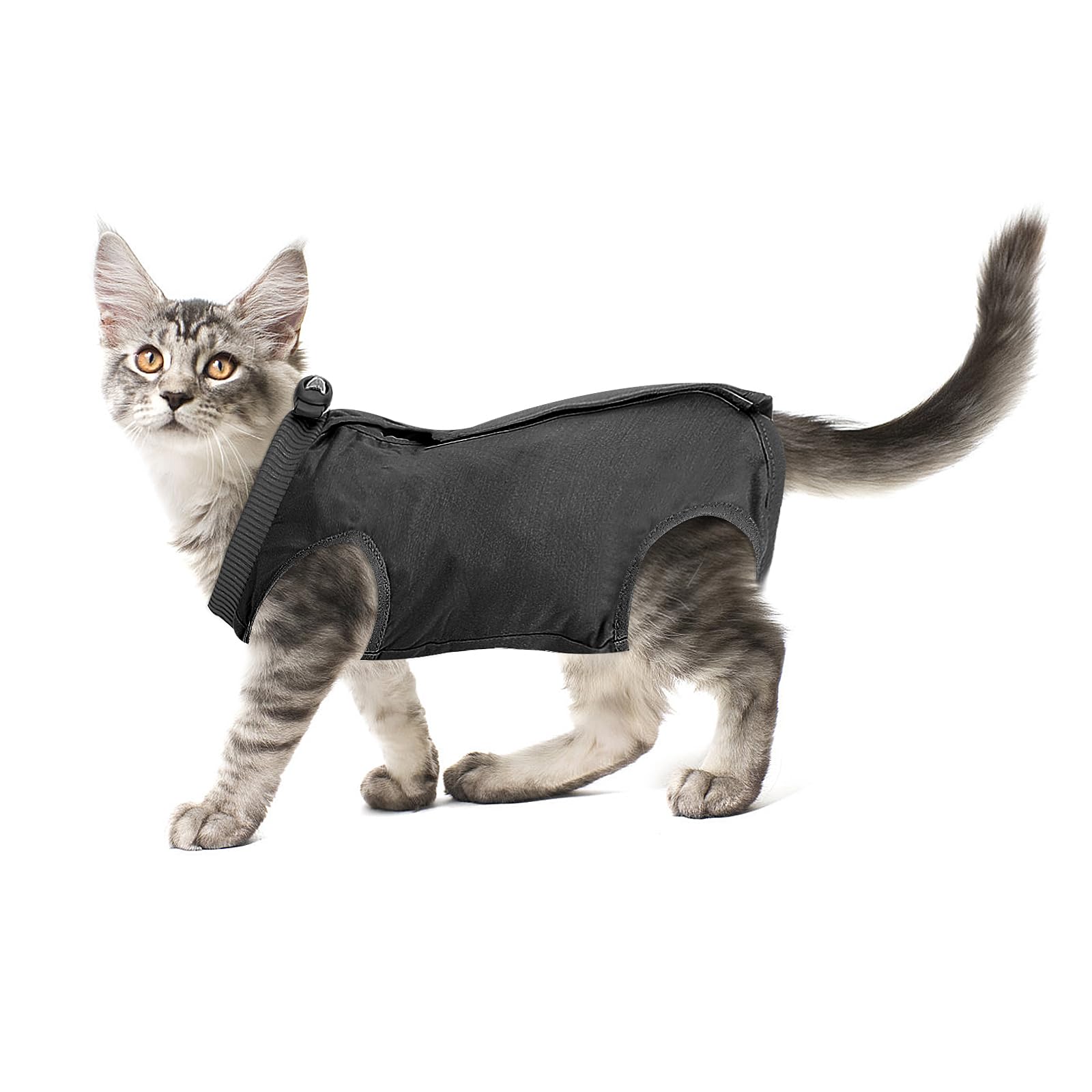 Cobee Cat Professional Recovery Suit for Abdominal Wounds or Skin Diseases, Kitten Surgery E-Collar Alternative, Pajama Wear (M Size, Gray)