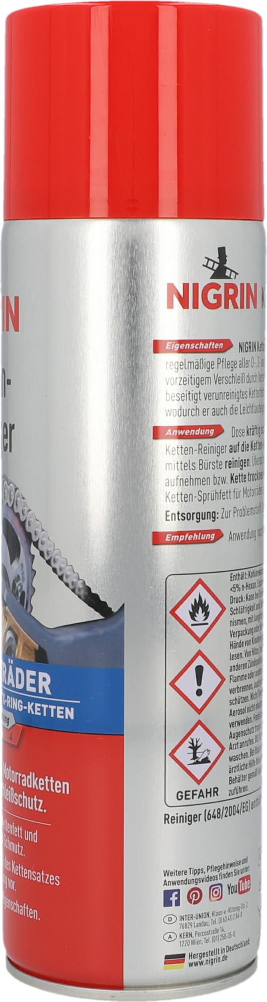 NIGRIN Kettenreiniger, 500 ml Sprühdose, Kettenspray für Motorrad, reinigt und entfettet Motorradketten 3