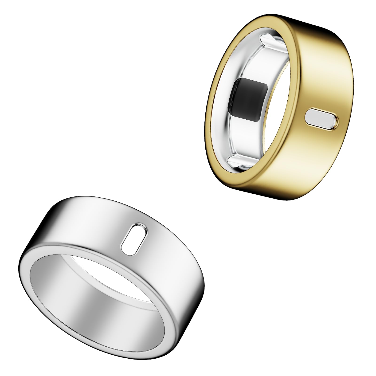 Photo 1 of Cover Compatible for Oura Ring 4/Gen 3 Horizon/Gen 3 Heritage,Charging Directly,Ultra-Thin Rugged TPU Polished Elastic Ring Finger Sleeve Protector for Workout Gym Women Men -Silver+Gold-Size 8