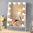 HIEEY Hollywood Vanity Mirror with 12 Dimmable Bulbs Lights, Three Color Lighting Modes, and 5X Magnification, Smart Touch Control, 360°Rotation (White,Gift Box)