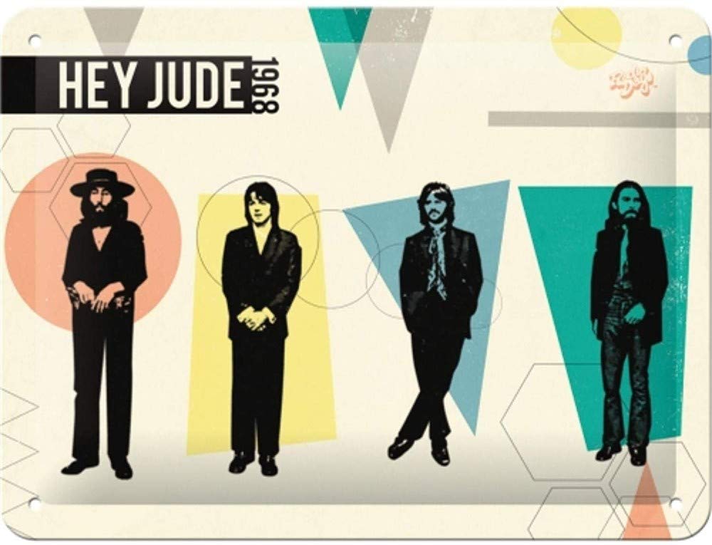 Nostalgic-Art Retro Tin Sign – Celebrities – Fab4 – Hey Jude – Gift idea for Beatles fans, Metal Plaque, Vintage design for decoration, 15 x 20 cm