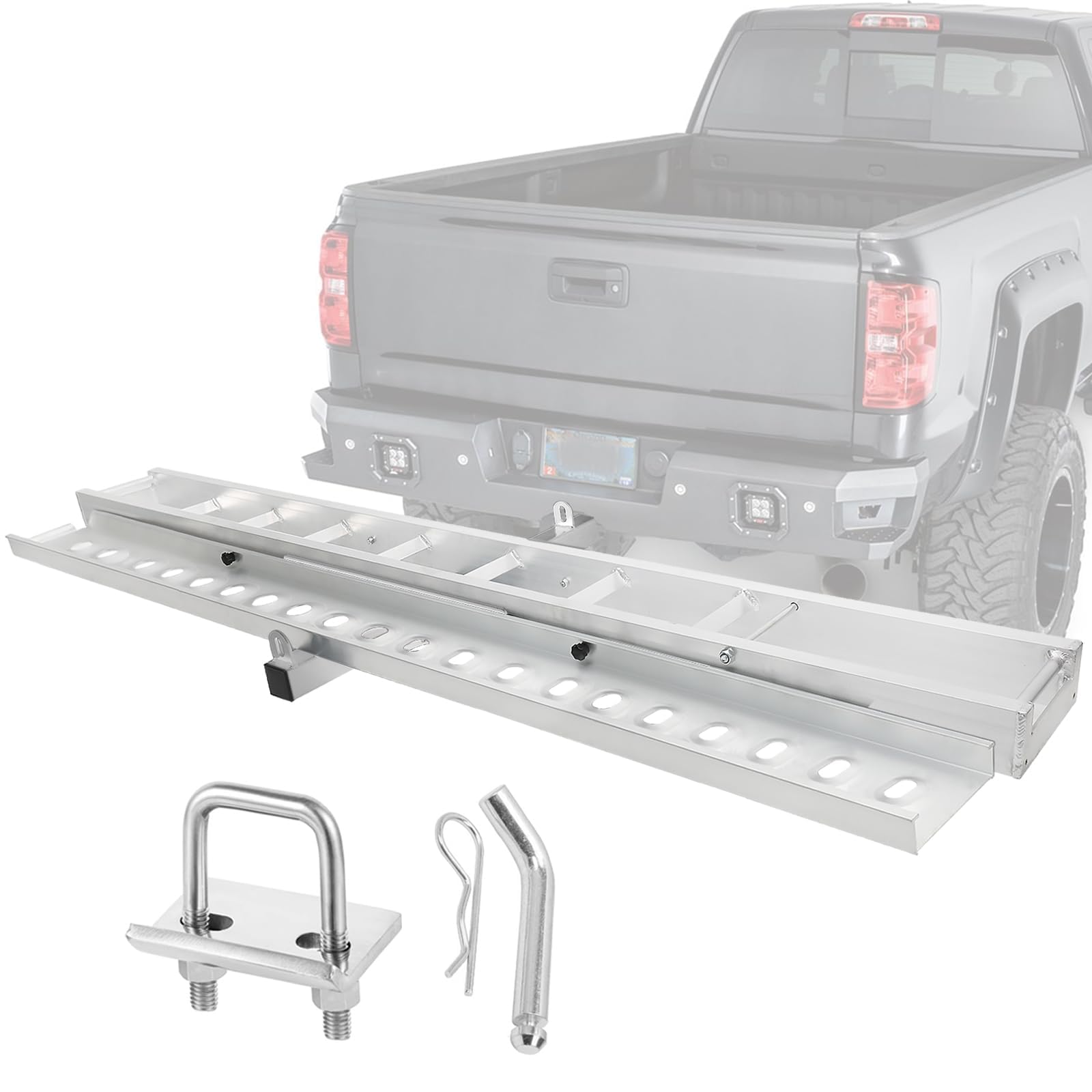 Photo 1 of OUTPRIZE Motorcycle Hitch Carrier 500LBS, Lightweight Robust Aluminum Dirt Bike Hitch Carrier with 5.9FT Longest Ramp, Unique Ramp Lock and Hitch Tightener, Fits 2" Receiver, 5.5" Wide Tire
