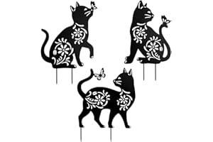 HOKFIRM Metal Cat Stakes Outdoor Cat Silhouette Stakes Metal Animal Statue Decorative Garden Stakes, Set of 3
