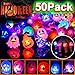 50 Pack 3D Halloween LED Glow Ring, Light Up Toys Glow in the Dark Birthday Halloween Party Favors Decorations Supplies for Kid Adults Flash Finger Rubber Ghost Pumpkin Skeleton LED Finger Lights