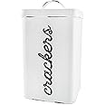 AuldHome Design Rustic White Cracker Tin; Square Enamelware Classic Cracker Canister