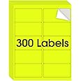 MaxGear 8-1/2" x 11" Neon Yellow Labels - Fluorescent Labels, for Inkjet or Laser Printer, for Efficient Sorting and Organization, Strong Adhesive, 2" x 4", 30 Sheets, 300 Pcs