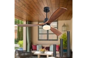 Sofucor 52 Inch Solid Wood Ceiling Fans With Lights, Low Profile Ceiling Fan with Light and Remote, 3 Downrod, Reversible DC Motor, Indoor/Outdoor 3 Blade Ceiling Fan Light for Bedroom Farmhouse Patio
