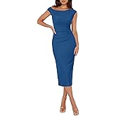 Newshows Women 2025 Summer Vacation Dress Sleeveless One Shoulder Mesh Stretchy Bodycon Ruched Slit Wedding Guest Midi Dress
