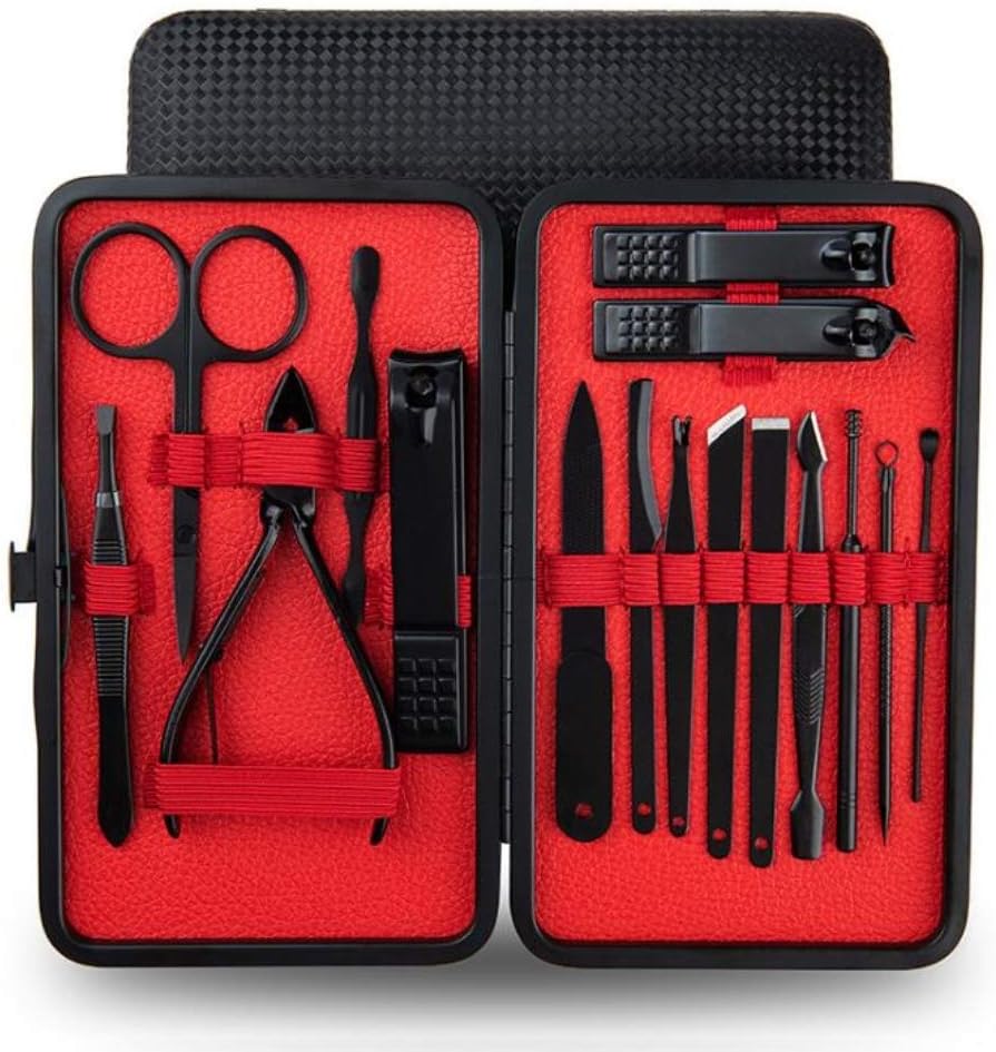 Yontree Stainless Steel Nail Clippers Sets,Pedicure Kits,Manicure Sets,Professional Nail Cutter Grooming Kit with Luxurious Protable Travel Case,16 Pack