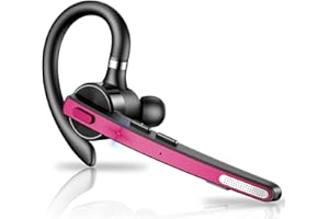 Thunelec Bluetooth Headset, Wireless Bluetooth 5.3 Earpiece, 90Hrs Hands Free Headset with APTX HD Audio & Mute Button, Dual Noise Cancelling Mics, Single-Ear Headphone for Trucker/Business/Red