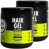 Rolda Black Styling Hair Gel - Medium To Strong Hold With Medium Shine For a Wet Slicked Back Look With All Day Hold - Activated Black Charcoal Covers Grey Hair Instantly 17.6oz (2PK)