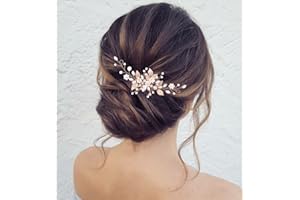 Jeairts Leaf Bride Wedding Hair Comb Rhinestone Pearl Bridal Hair Pieces Flower Wedding Headpiece for Brides Crystal Hair Accessories for Women and Girls (3-Rose Gold)