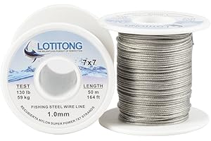 LOTITONG 50M 130LB Fishing Steel Wire line 1.0mm Wire Diameter 7x7 49 Strands Trace Coating Wire Leader Coating Jigging Wire Lead Fish Jigging Line Fishing Wire Stainless Steel Leader Wire