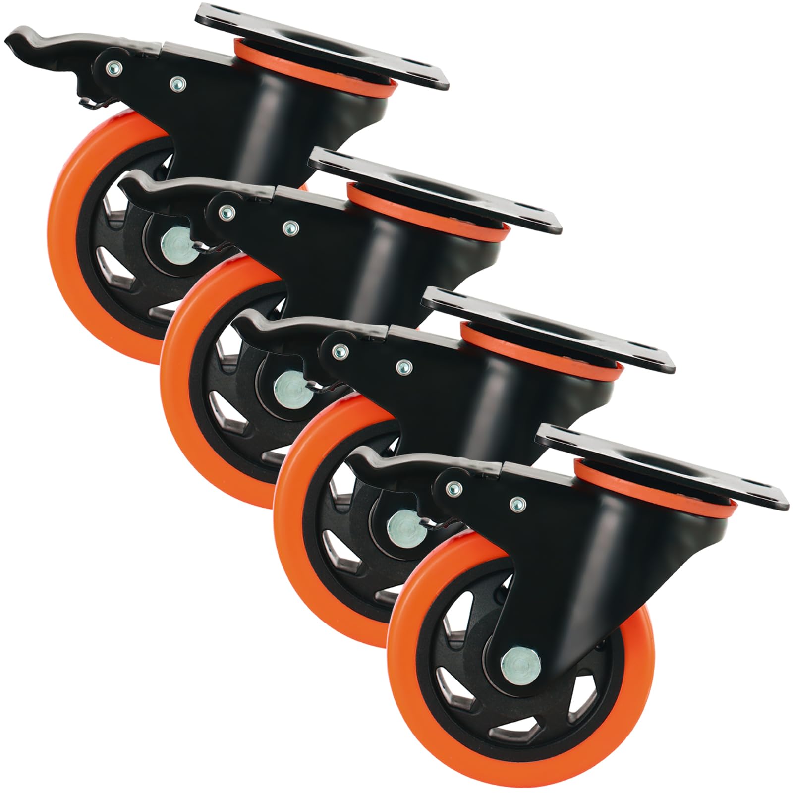 Photo 1 of 3" Casters Wheels Set of 4 Large Heavy-Duty Plate Casters Double Locking Castor Wheels Set with Brake Industrial Polyurethane Metal Wheels for Workbench, Furniture, Wood Box, Outdoor Casters