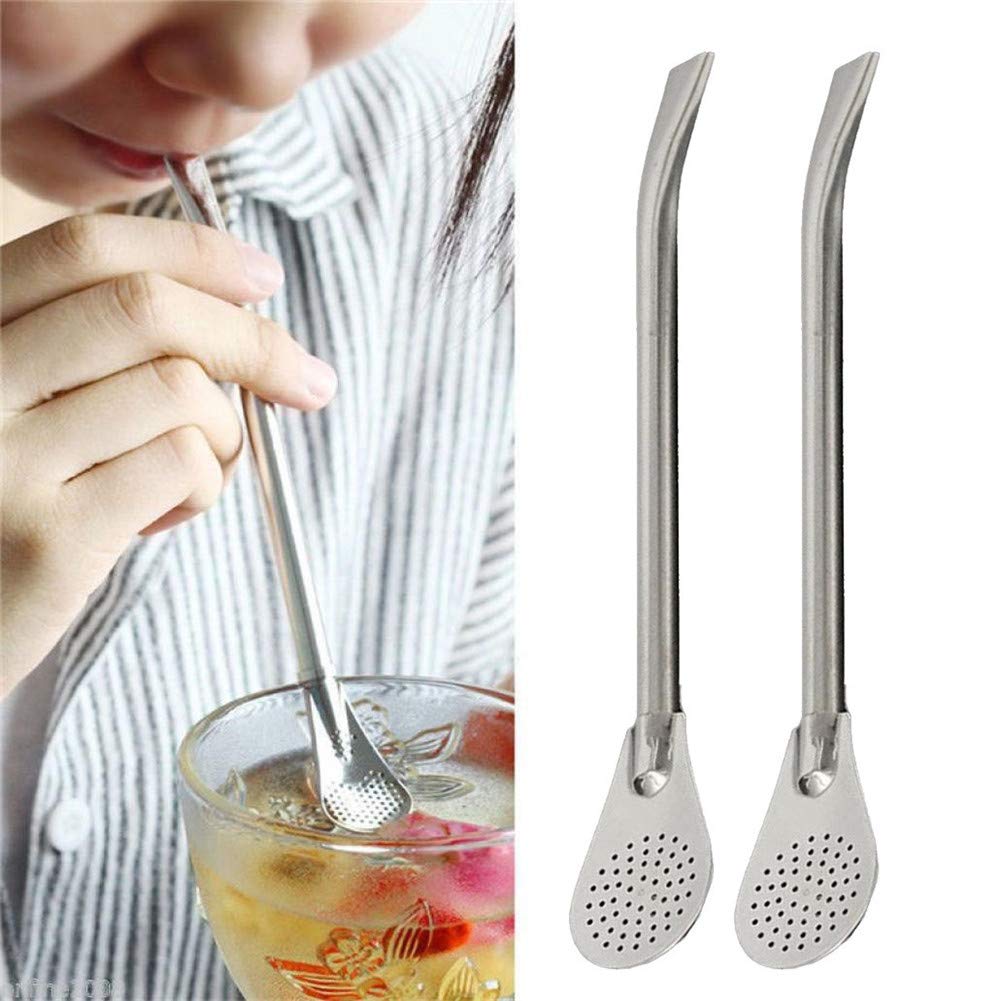 Small Coffee Spoon, Stirring Mate Tea Filter Tea Leak Metal Juice Drink Straw Spoon