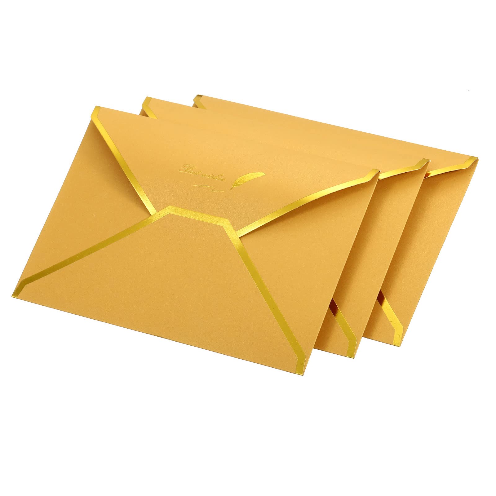 YOKIVE 10 Pack Gift Card Envelopes, V Flap Foil Border | Mini Luxury Mailing Envelope, Great for Invitations Weddings Birthdays(Golden)