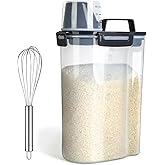 Uppetly Rice Airtight Dry Food Storage Containers, BPA Free Plastic Storage Bin Dispenser with Pourable Spout, Measuring cup for Cereal, Flour and Baking Supplies, Include a Stainless Steel Whisk