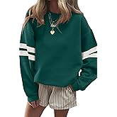 OCSTRADE Womens Pullover Sweatshirts Varsity Striped Long Sleeve Drop Shoulder Oversized Sweat Tops