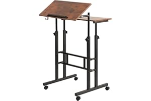 ANTSUN Mobile Standing Desk Adjustable Height Portable Stand Up Desk Computer Workstation Home Office Rolling Bedside Table Laptop Cart for Standing or Sitting (Rustic Brown)
