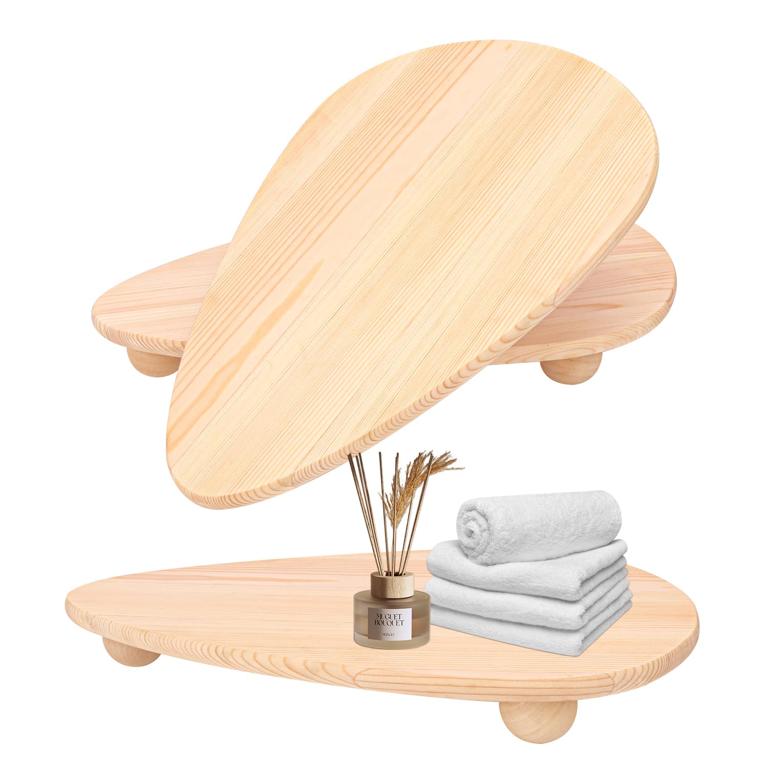 Photo 1 of ***(PARTS ONLY/ MAJOR DAMAGE/ NON FUNCTIONAL)***Geytetqi 3 PCS Wood Riser for Display with Round Ball Base, Rustic Wood Risers for Kitchen Counter & Home Decor, Wood Pedestal Stand, Decorative Wood Display Tray for Plant and Bottles Stands