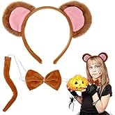FOMIYES Monkey Ears Headband Tail Bowtie Set: Monkey Cosplay Set Plush Ear Headband Tail Animal Cosplay Costumes Photo Props for Halloween Party