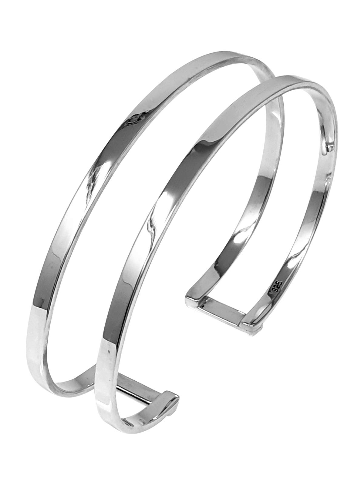 Treasure Bay Womens Silver Bracelet - Statement Fashion Bracelet for Women Girls - Plain 925 Sterling Silver Double Line Bangle