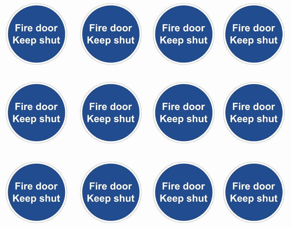 Fire Door Safety Signs Round [Pack of 12] - Fire Door Keep Shut Stickers Adherent Vinyl Stickers (80mm x 80mm)