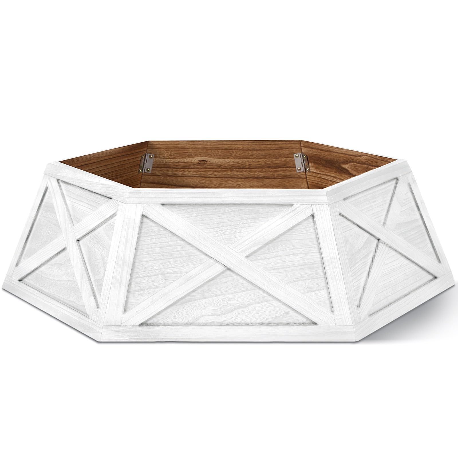 Photo 1 of GlikCeil Wooden Christmas Tree Collar Box Trapezoid Tree Stand Cover Christmas Tree Skirt Base Rustic Farmhouse Tree Box Hexagon Decor for Artificial Tree Christmas Home Decoration 31.5"