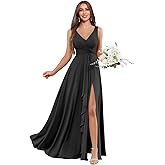 BOLENSYE Bridesmaid Dresses Long Ruched Ruffles Chiffon A Line Evening Party Gown with Pockets Slit