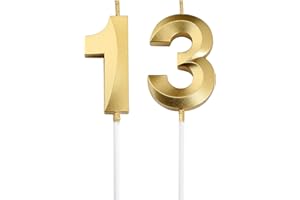 BAILYM 13th Birthday Candles,Gold Number 13 Cake Topper for Birthday Decorations Party Decoration