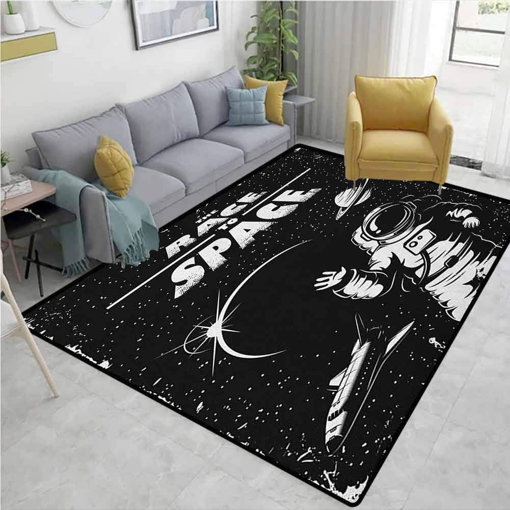 Area Rugs Astronaut,Print,The Race to Space Retro Image with Space Crafts Planets Astronaut vs Cosmonauts,Large Carpet for Living Dining Dorm Playing Room Bedroom,Black White 4'x6'