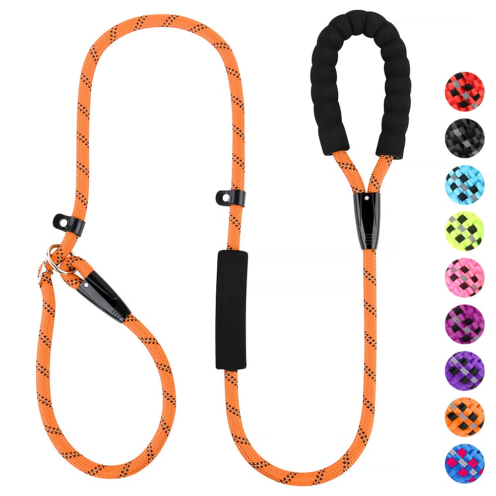 PLUTUS PET Dog Slip Lead, Anti-Choking with Traffic Padded 2 Handles, Reflective Strong Sturdy Heavy Duty Rope, 6FT/182cm for Training Medium Large Dogs （6' Orange)