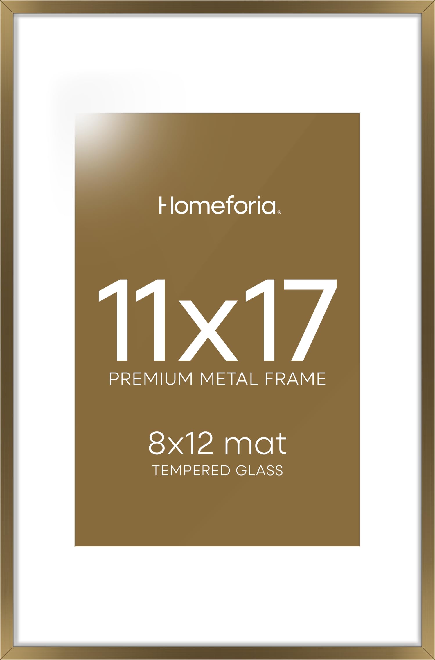 Photo 1 of *Factory Sealed*
Homeforia 11x17 Bronze Picture Frame, High End Metal 11x17 Brass Poster Frames with Mat 8x12 for Photo, 11 x 17 Frame Matted to 8 by 12 inch Print, 17x11 Thin Frame, Tempered Glass, Wall Kit, Set of 1