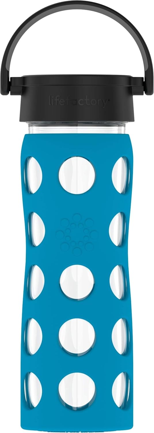 Lifefactory 16-Ounce BPA-Free Glass Water Bottle with Classic Cap and Protective Silicone Sleeve, Teal Lake