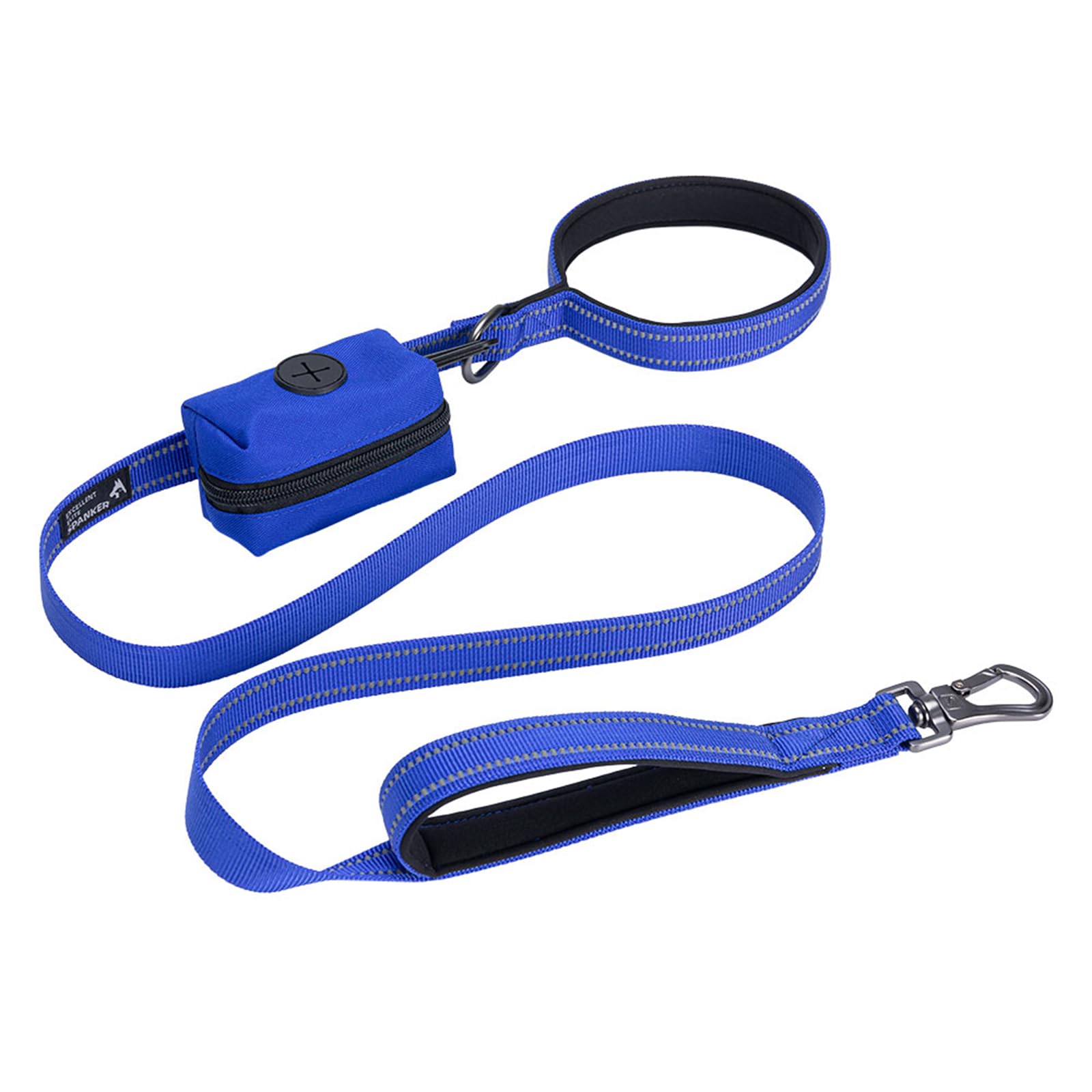 EXCELLENT ELITE SPANKER Reflective Nylon Dog Training Leash Strong Durable Dog Leash 5 Feet Long 1" Wide with Poop Bag Holder for Small and Medium Dog（Blue)