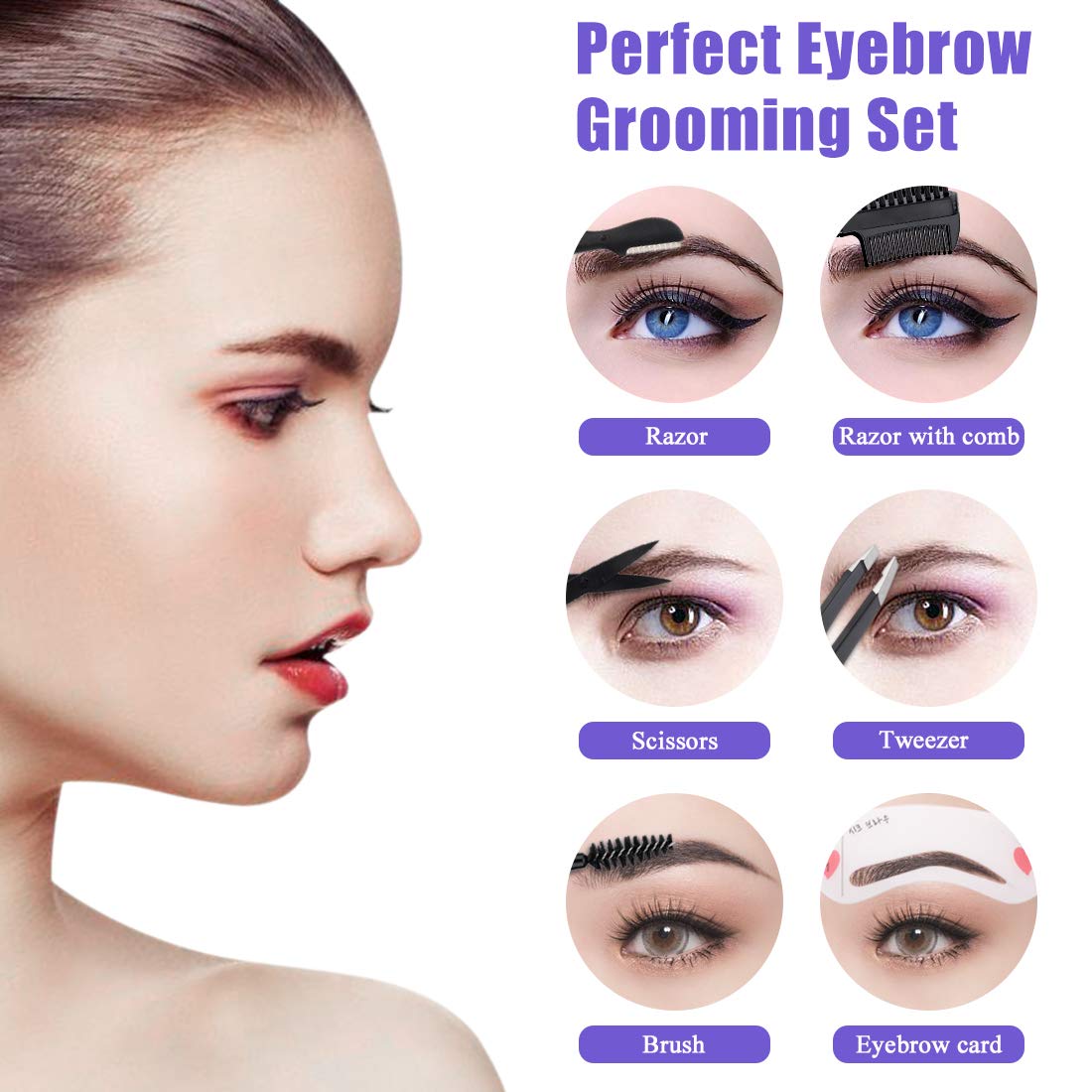 9 in 1 Eyebrow Grooming Kit - LIONVISON Professional Eyebrow Kit Including Eyebrow Razor, Eyebrow Brush, Tweezers, Eyebrow Trimmer, Eyebrow Scissors, Eyebrow Comb and 3 Eyebrow Card: Beauty