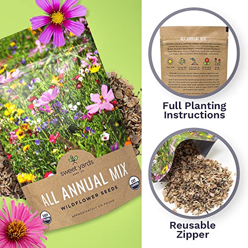 Bulk Wildflower Seeds Annual Quick Blooming Mix 1/4 Pound Bag Over