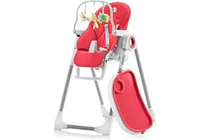 SWEETY FOX Baby High Chair Adjustable to 7 Different Heights - Foldable High Chairs for Babies and Toddlers - Silla para Comer de Bebe - Red