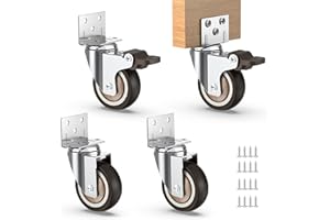 HOLKIE 2 Inch Side Mount Casters Set of 4 Supporting Up to 250 LBS Heavy Duty Furniture Wheels with Thickened L-Shaped Mounting Plate Ideal for Coffe Tables、Plant Stands、Cribs（2 with Brakes）